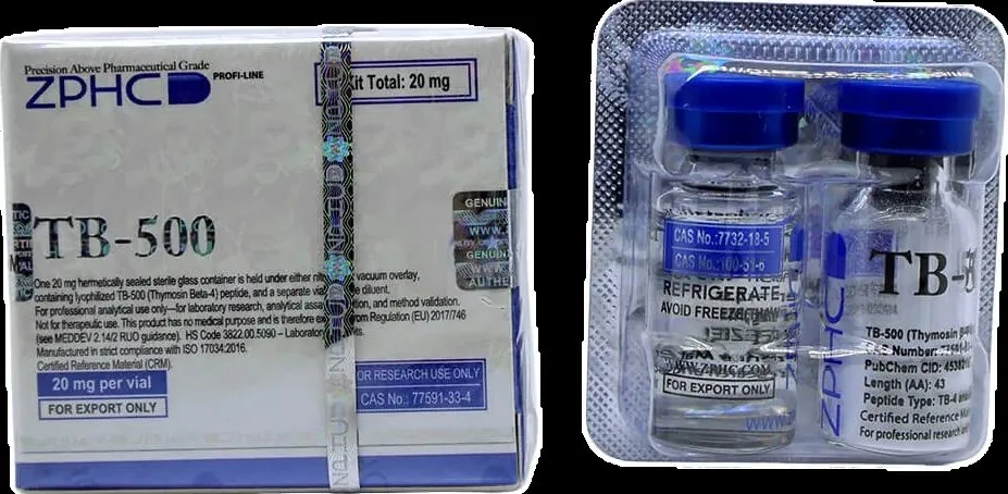 TB-500 vials and packaging with the ZPHC manufacturer label