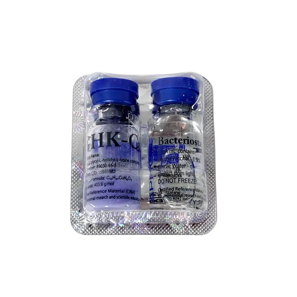 Close-up of ZPHC GHK-Cu vials and solvent