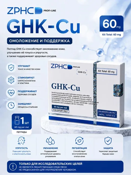 Marketing packaging of ZPHC GHK-Cu with promotional wording